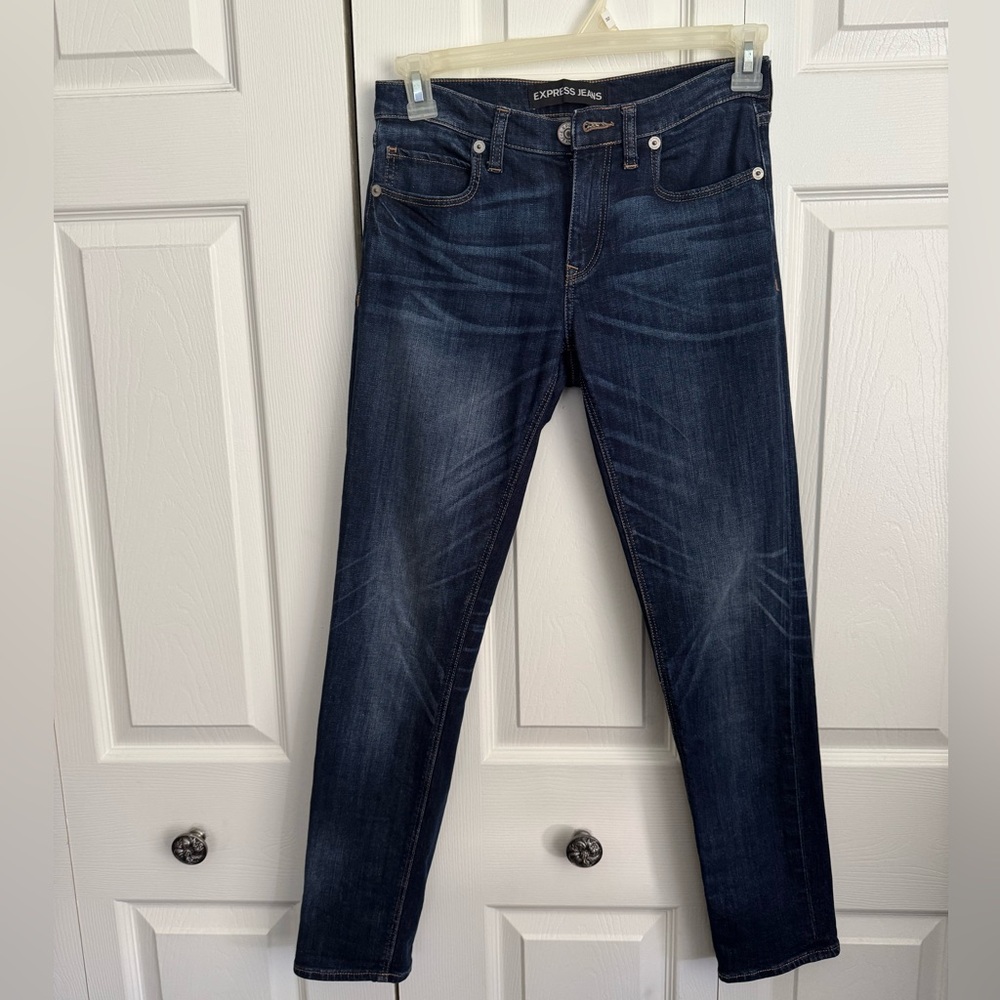 Express Dark Blue Denim Girlfriend Jeans